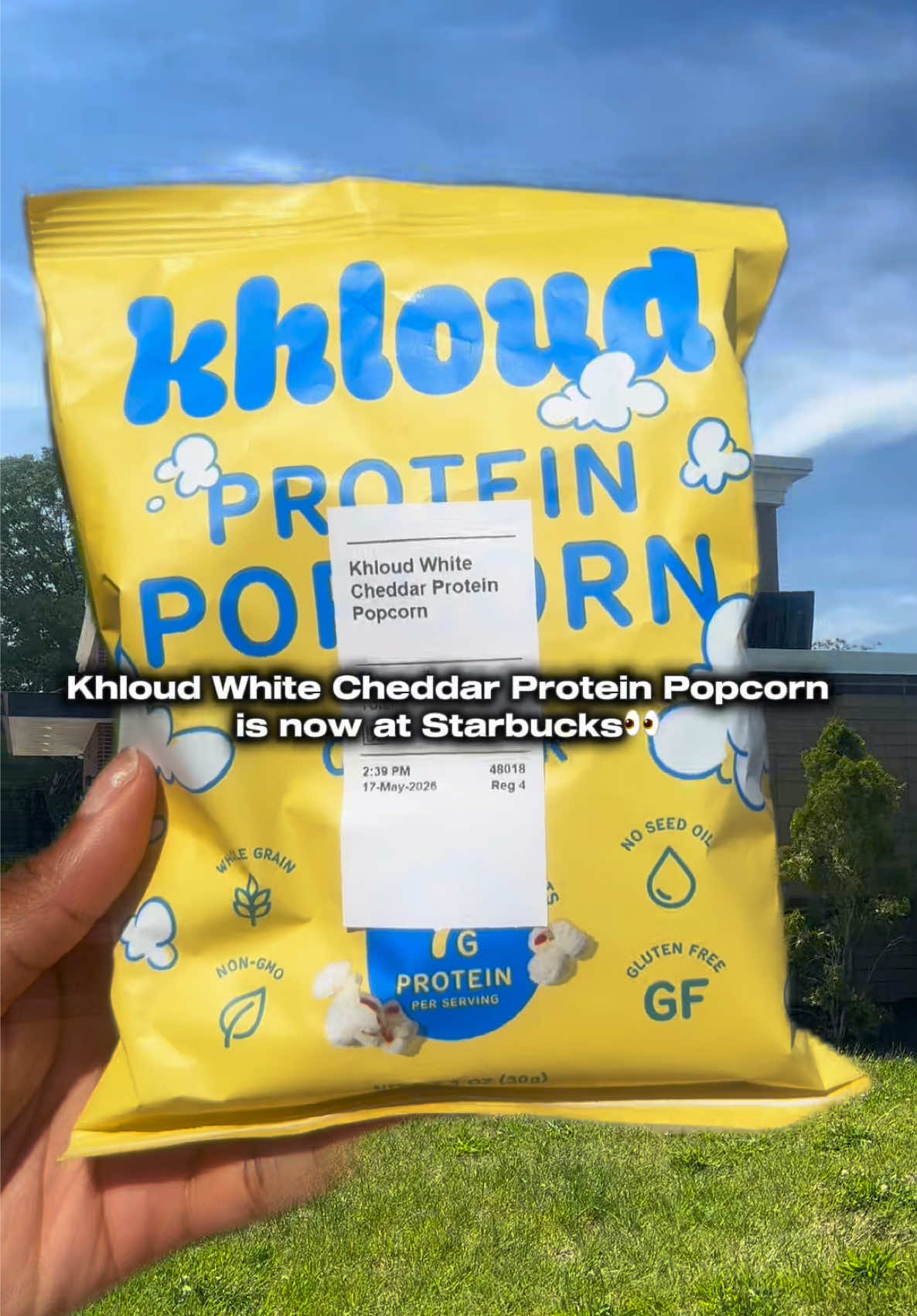 TikTok post by @kamanibee for Khloud. Caption reads: [...] with a new protein snack obsession 👀☁️....