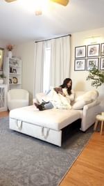 Instagram post by @silv.wassumz for Hobby Lobby. Caption reads: 🛋️Get this beautiful 3-in-1 Convertible Sofa Bed....
