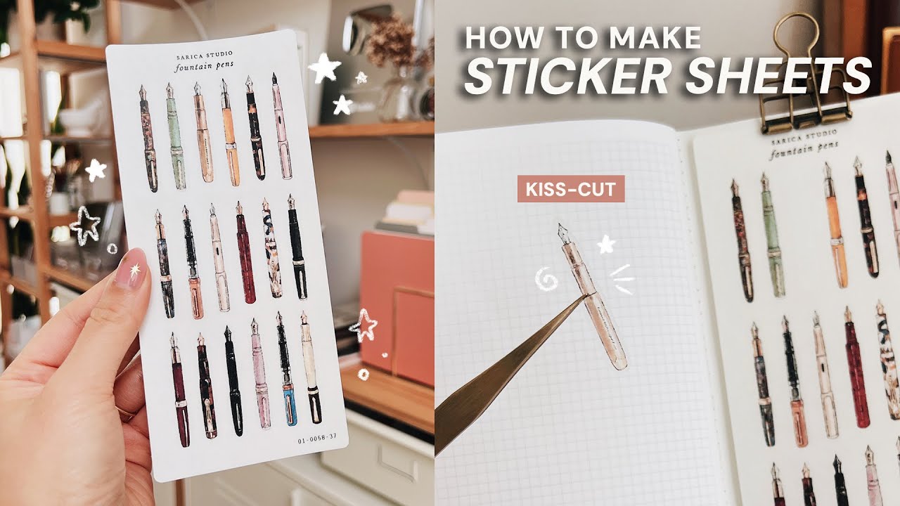 YouTube post by @SaricaStudio for Procreate. Caption reads: How to Make Kiss-Cut Sticker Sheets at Home ✷....