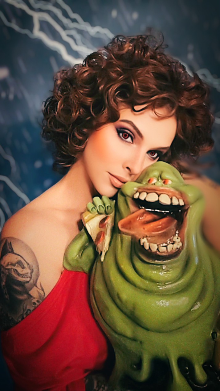 Instagram post by @thepumpkin_queen for FUN.com. Caption reads: He slimed me…💚👻🚫
•
•
Love how this Slimer....