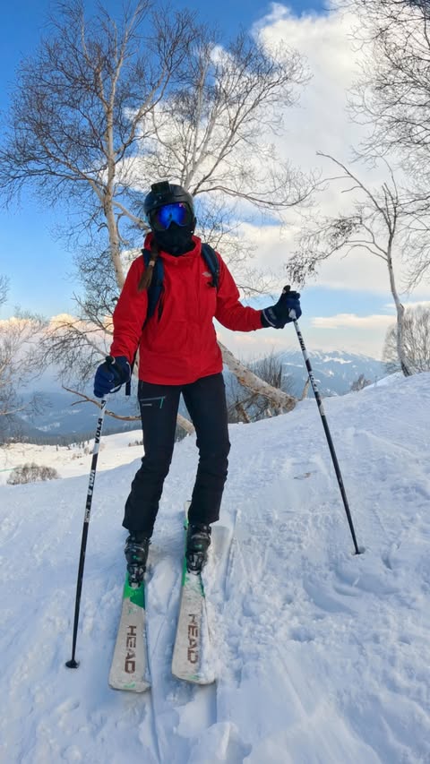 Instagram post by @afreenhydertkd for GoPro. Caption reads: 😂⛷️ #GoProHERO13 Black 🖤 . . . . .#skiing #ski....