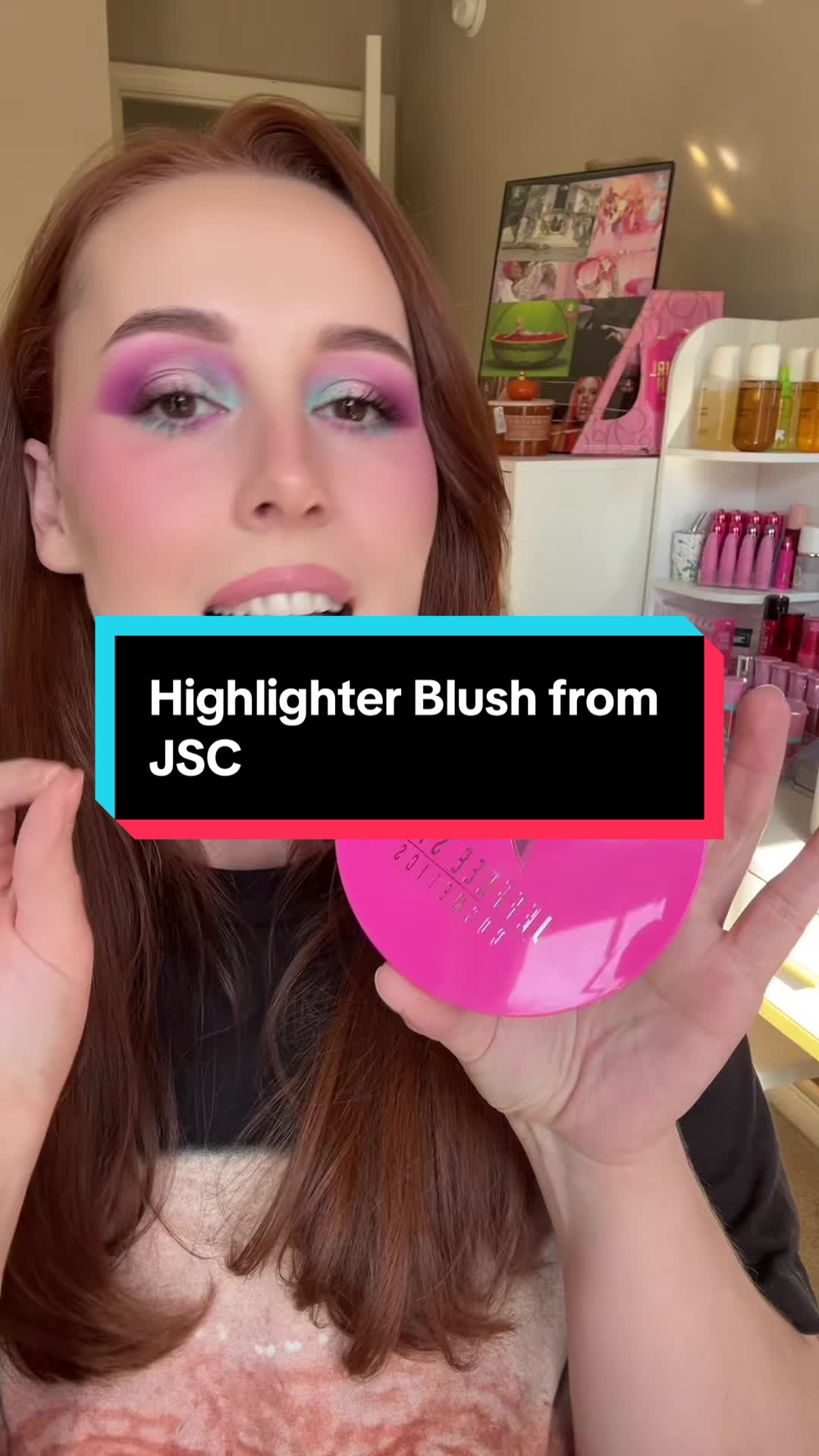 TikTok post by @jessicawallsbeauty for Jeffree Star Cosmetics. Caption reads: [...] out a new highlighter blush shade from....