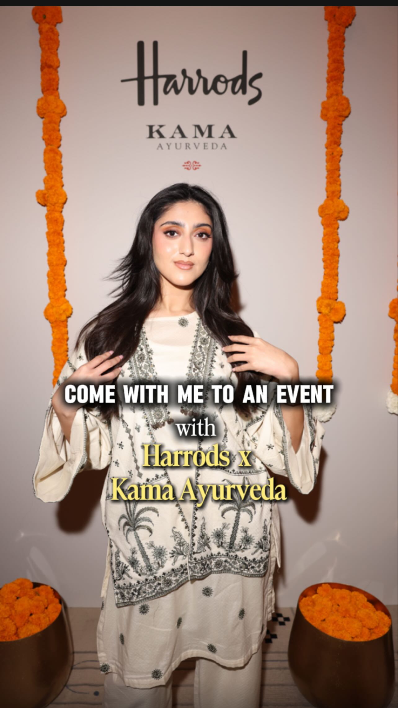 Instagram post by @saima_.i for Kama Ayurveda. Caption reads: Thank you @harrods x @kamaayurveda @seen_group 🪔✨....