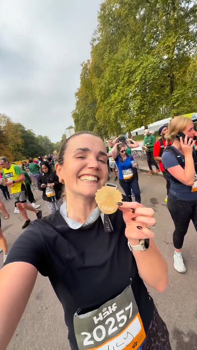 Instagram post by @em_clarkson for Sweaty Betty. Caption reads: And there’s the Royal Parks Half Marathon DONE!!!....