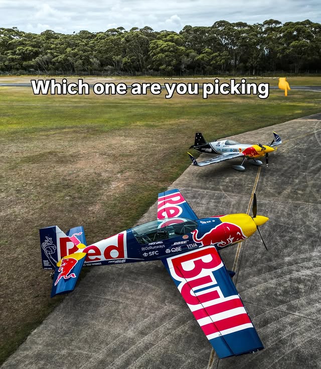 Instagram post by @matthallracing for Red Bull. Caption reads: Which MHR x Red Bull aircraft would fly - the....