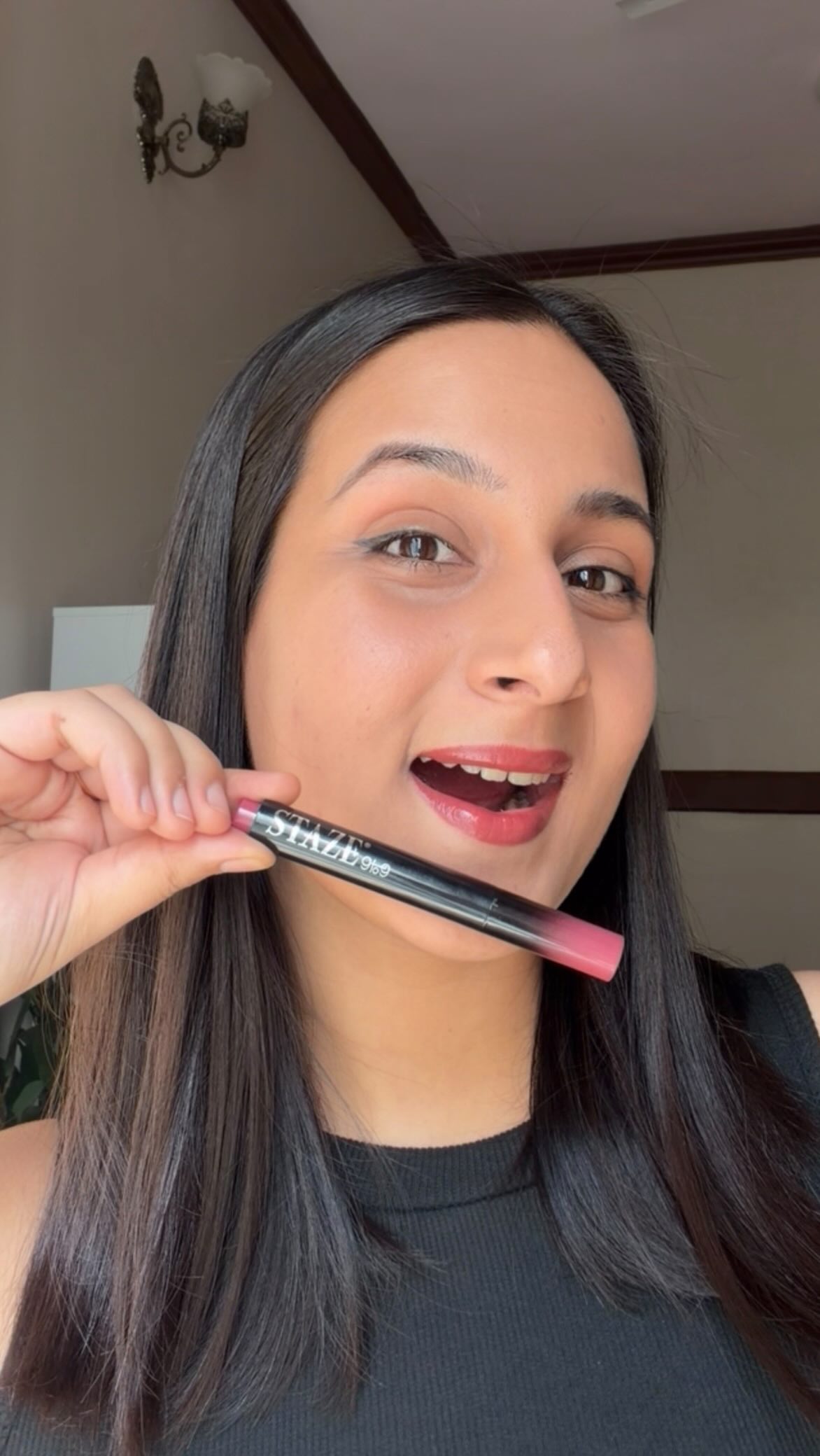 Instagram post by @divyaa_raina for Staze Beauty. Caption reads: Comment for Link 🍓

My favourite shade of all has....