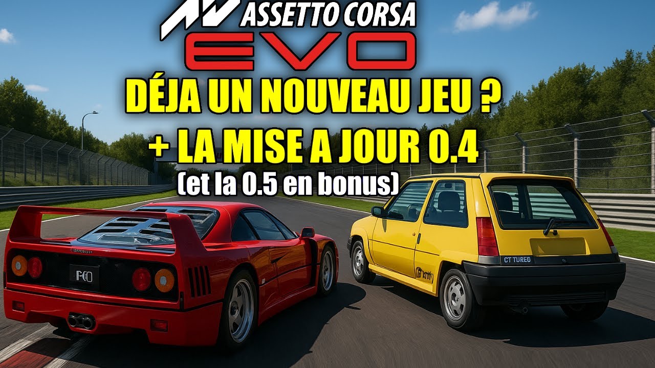 YouTube post by @eckinoxyt for INTO THE AM. Caption reads: WTF ??? ASSETTO CORSA EVO : LES DEVS ANNONCENT LES....