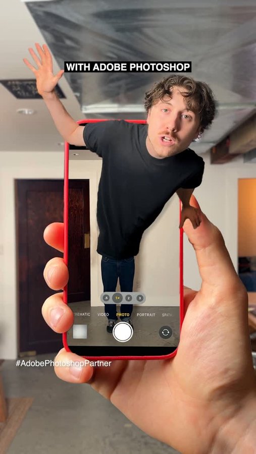 Instagram post by @max_boonch for Adobe Photoshop. Caption reads: [...] Photoshop on mobile! #adobephotoshoppartner.