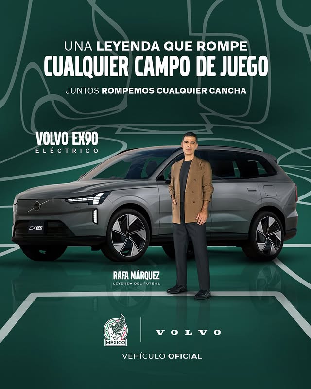Instagram post by @rafamarquez.a for Volvo Car México. Caption reads: Una leyenda que rompe cualquier campo de juego.⁣....