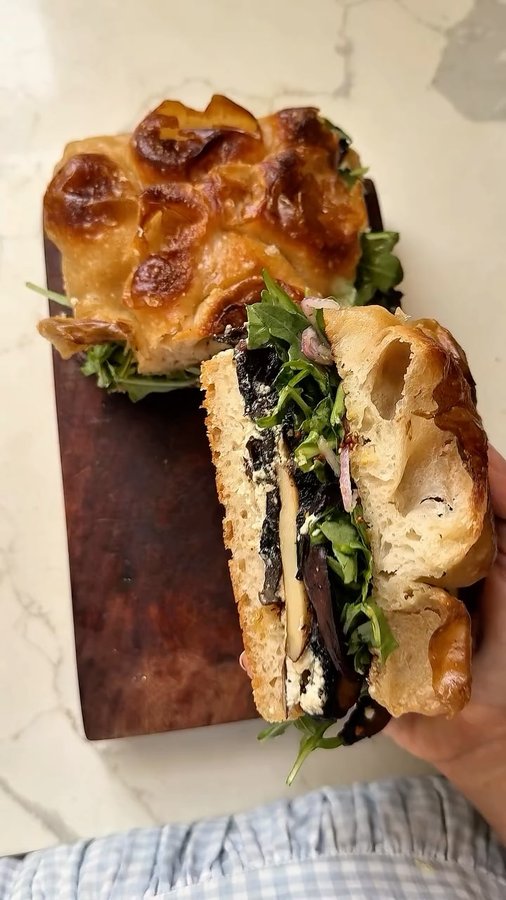 Instagram post by @bon__abbetit for Newman's Own. Caption reads: Portobello Mushroom & Cashew-Tofu Ricotta....