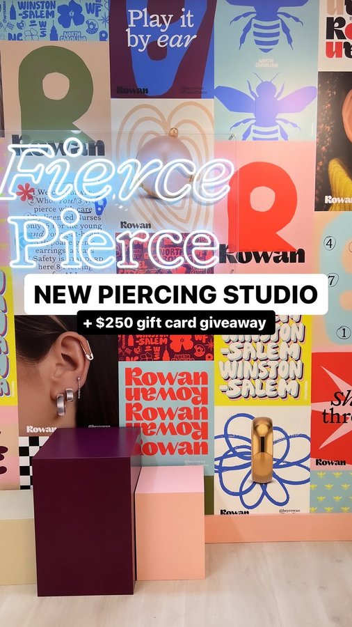 Instagram post by @thegotowinstonsalem for Rowan. Caption reads: [...] closed ⚠️NEW PIERCING STUDIO ALERT:....