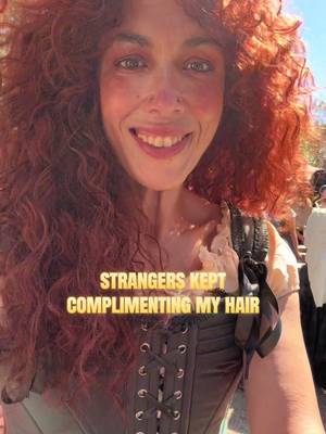 TikTok post by @formerfatgirlonabike for Frodio Hair. Caption reads: Curly easy beginner wig for renaissance festival....