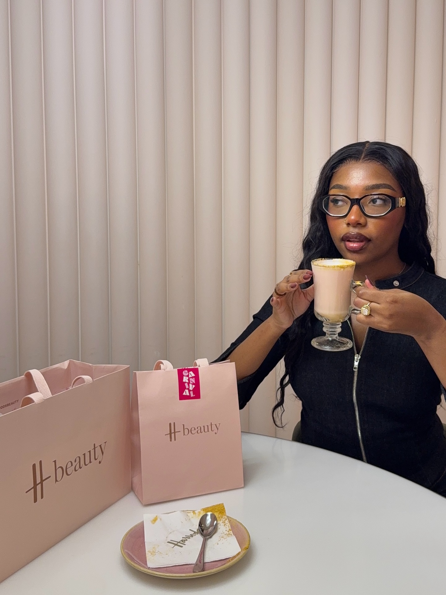 Instagram post by @mimiitafara for Harrods. Caption reads: An unmissable day at H beauty Carnival 🩷 The....