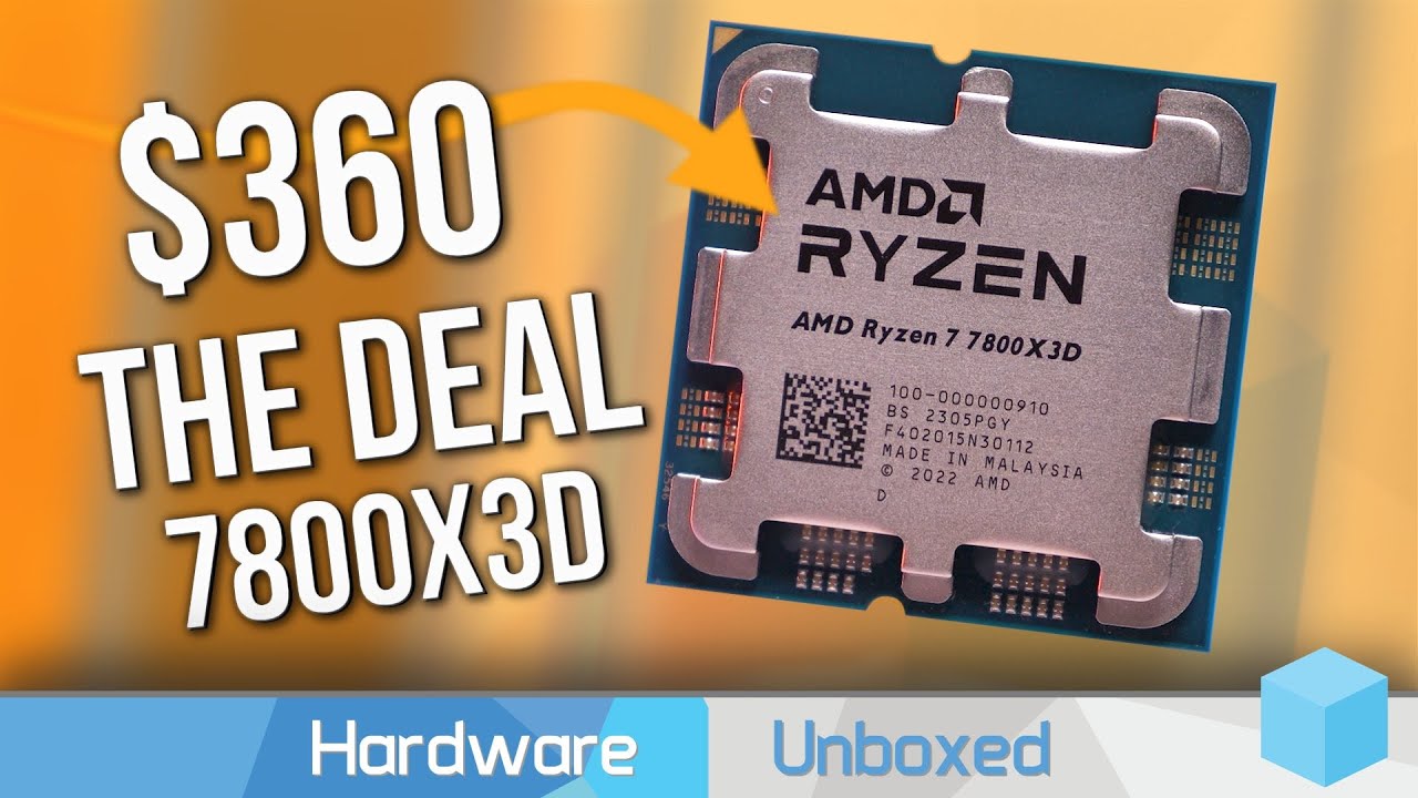 YouTube post by @Hardwareunboxed for Newegg. Caption reads: Ryzen 7 7800X3D vs 9800X3D, Which Should You Buy?.