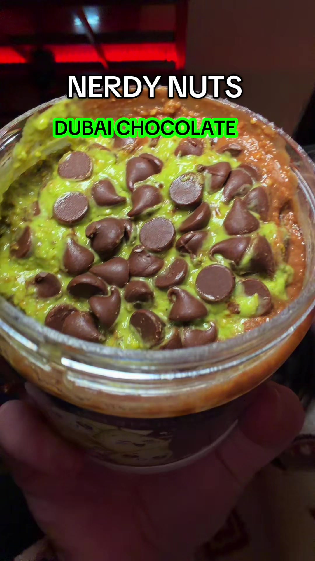 TikTok post by @czvalkrie for Nerdy Nuts. Caption reads: @Nerdy Nuts Shop #nerdynuts #dubaichocolate [...].
