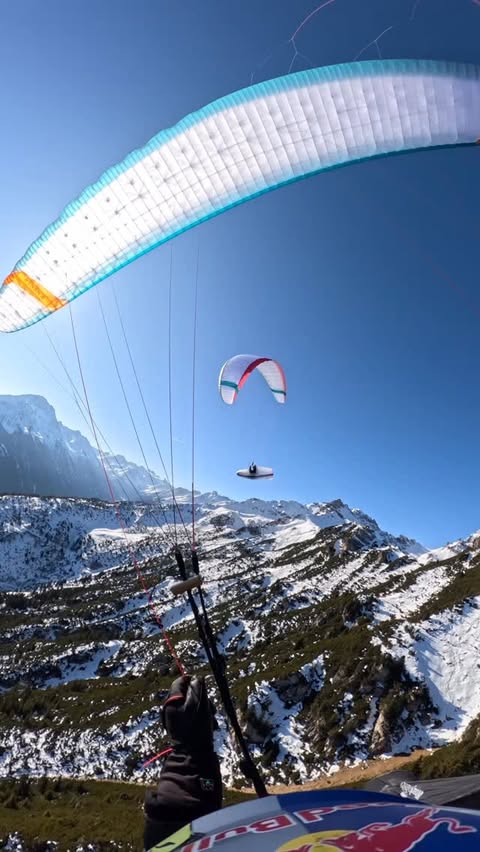 Instagram post by @aarondurogati for SALEWA. Caption reads: [...] 🪂Xenon 3 🏔 #Paragliding 🎯 @salewa....