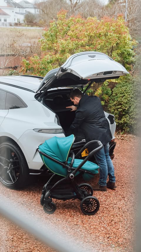 Instagram post by @keikeiandlewis for Aston Martin. Caption reads: [...] the stroller to match the car ✌🏼 The Aston....