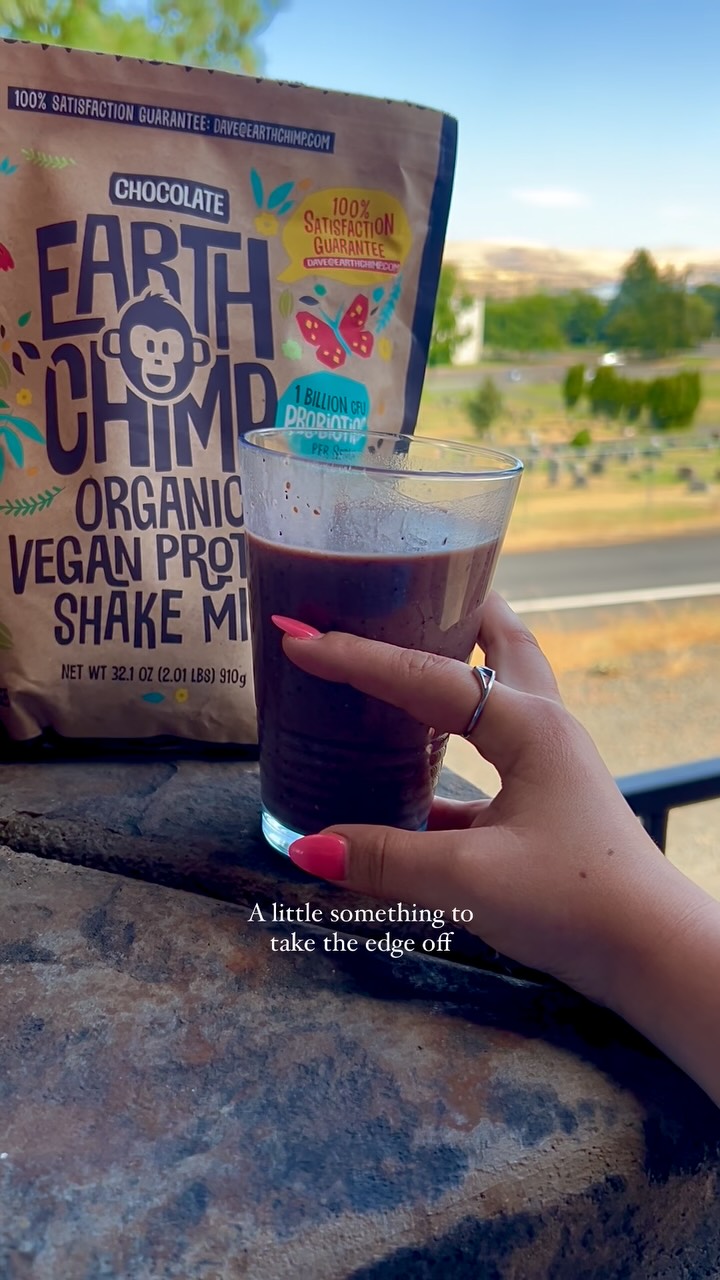 Instagram post by @lettuceturnipdabeets for EarthChimp. Caption reads: My vice? @earthchimp protein shakes every 👏 day....