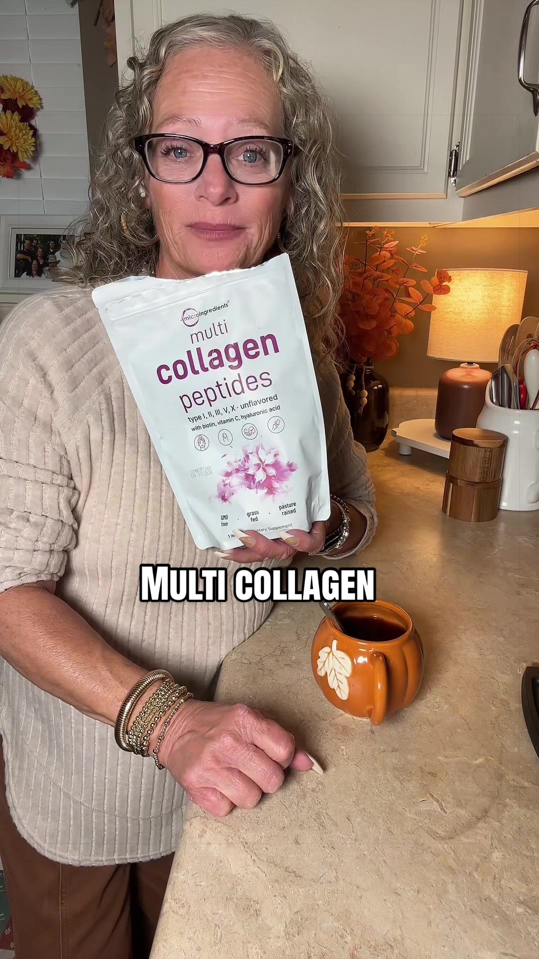 TikTok post by @momma_goldie_ky for Micro Ingredients. Caption reads: [...] #wrinkles #womenshealth #collagen @@Micro....