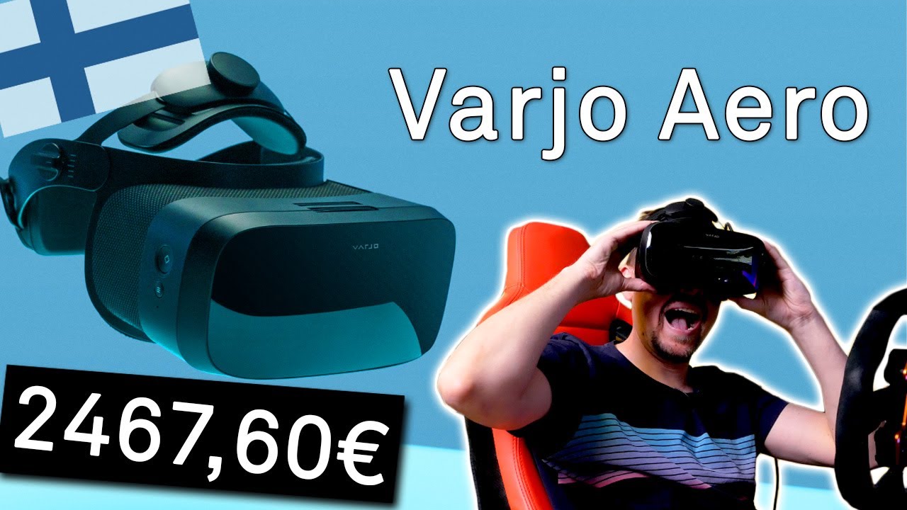YouTube post by @iotech for SIMUCUBE. Caption reads: Finnish VR headset - Varjo Aero first experience.