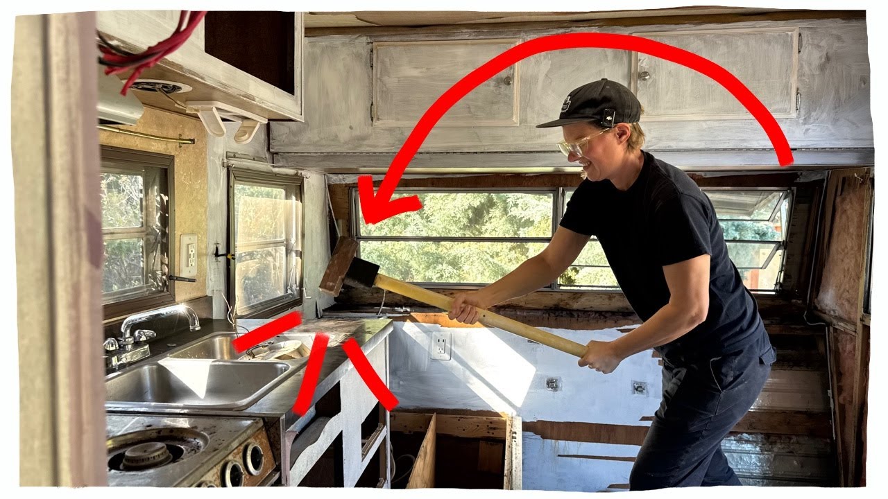 YouTube post by @laurakampf for Lincoln Electric. Caption reads: Camper Renovation - It's Even Worse Than I Thought.