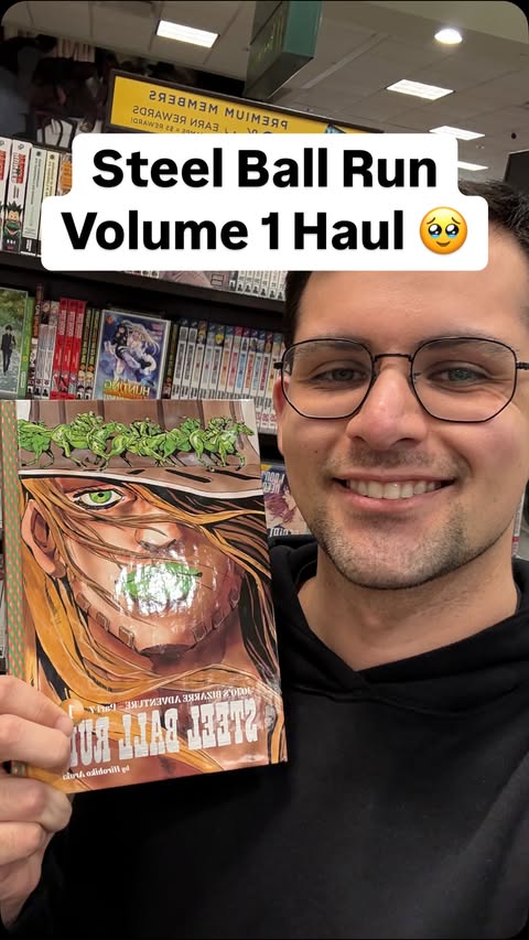 Instagram post by @firelunar for VIZ. Caption reads: [...] GOT MY COPY OF STEEL BALL RUN VOLUME 1!!!....