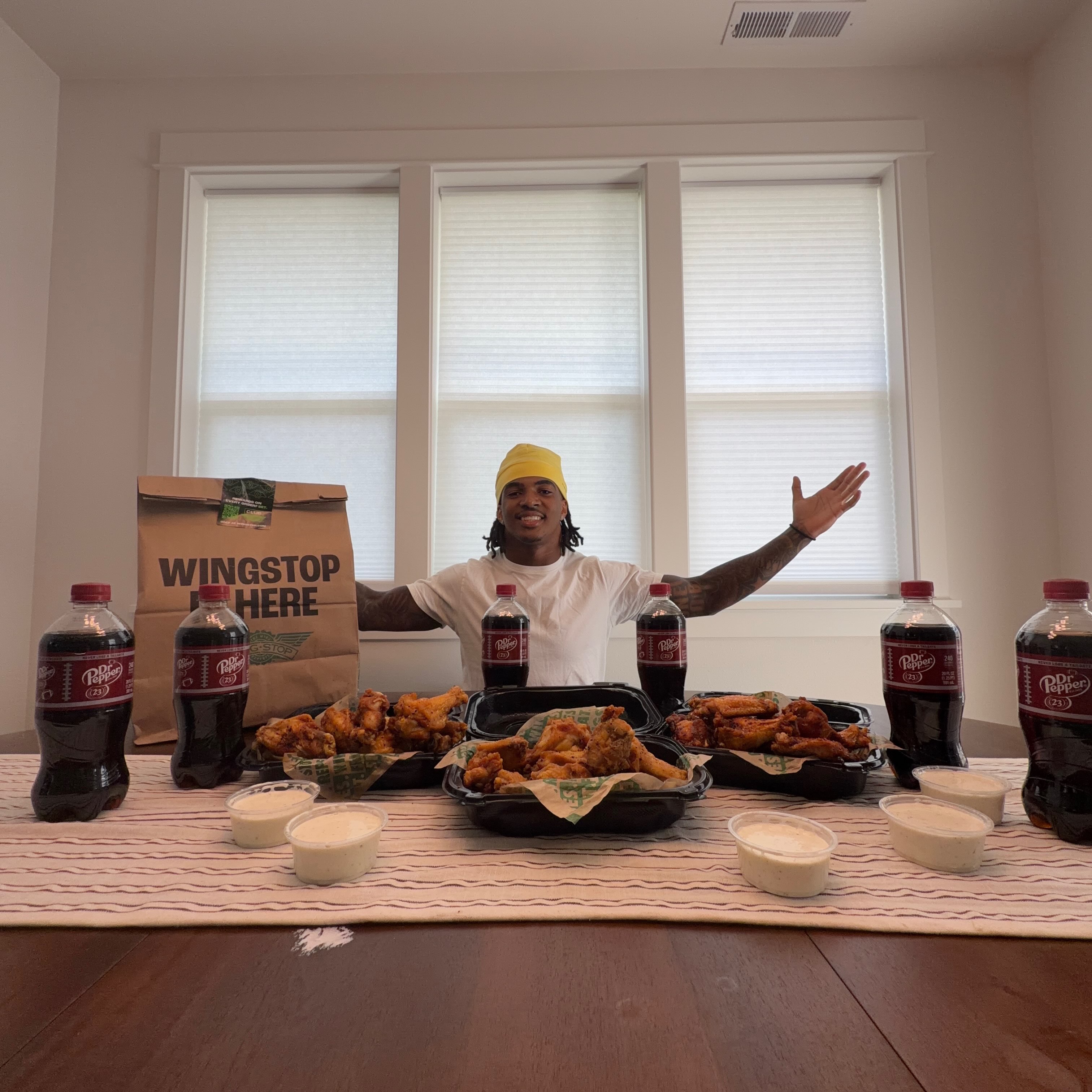 Instagram post by @jord0n2 for Wingstop. Caption reads: [...] Postgame with Pepper today! @drpepper....