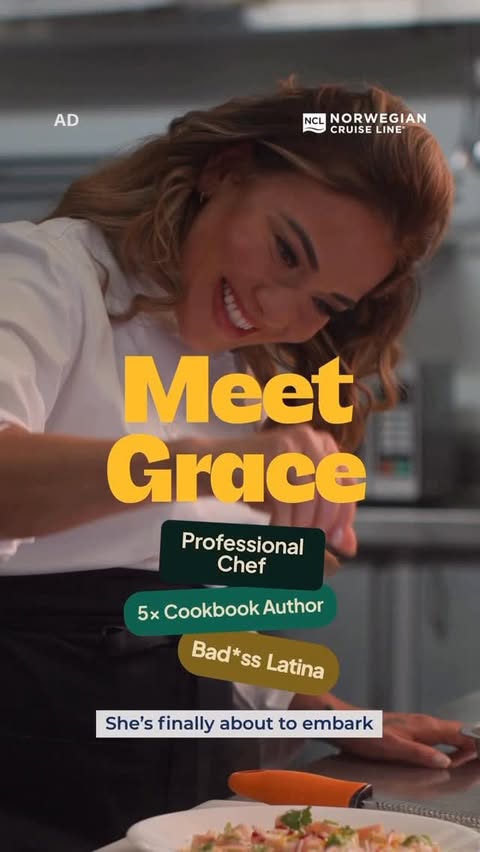 Instagram post by @chefgraceramirez for Norwegian Cruise Line. Caption reads: [...] be. Experience more flavors with....
