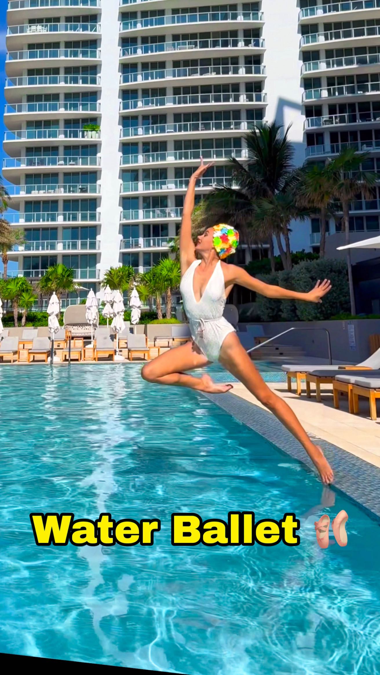 Instagram post by @kristimakusha for The Palm Beaches. Caption reads: WATER BALLET DANCE 🩰 💧
⠀
Retro grooves, liquid....