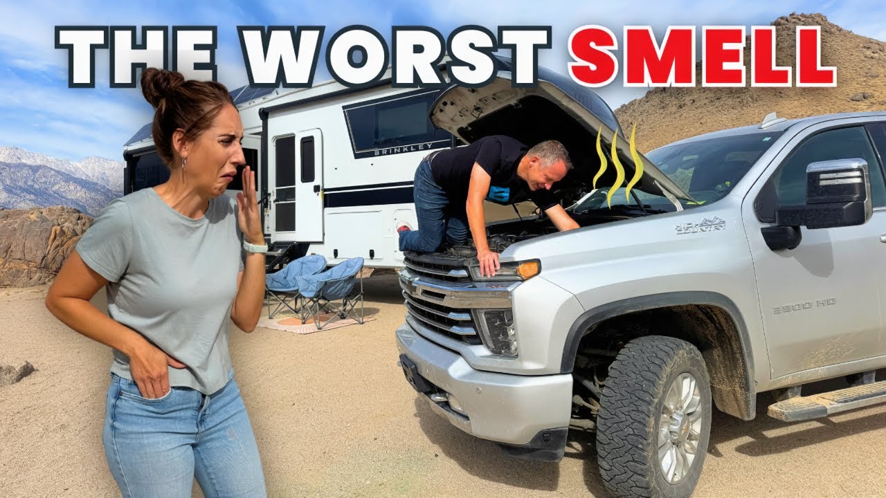 YouTube post by @OpenRoading for Lectric eBikes. Caption reads: Something REEKS Under Our Hood (Disgusting Find).