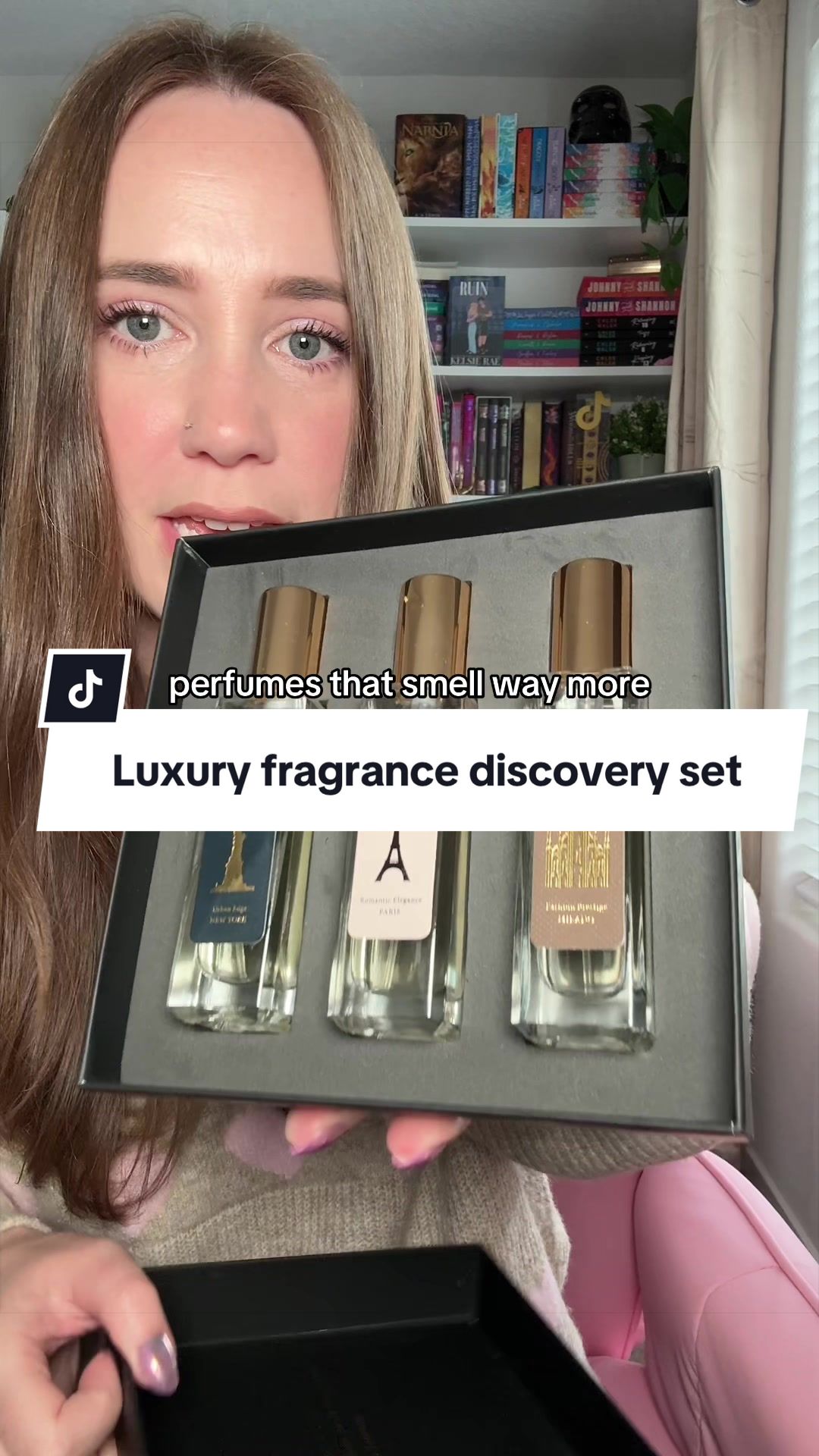 TikTok post by @jackiesbooktally for Maytime. Caption reads: [...] #LuxuryPerfumes #UnisexFragrance #maytime....