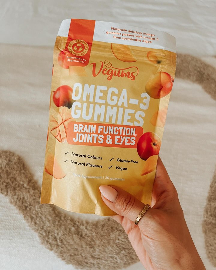 Instagram post by @our_british_home for Vegums. Caption reads: [...] been taking these Omega-3 gummies from....