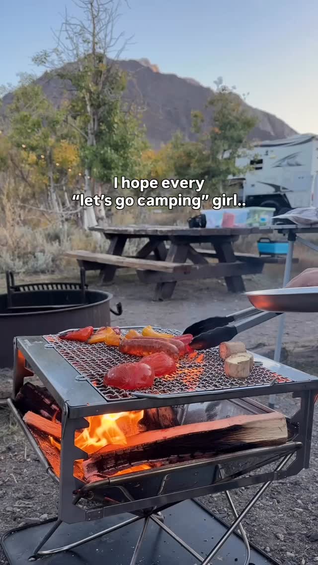 Instagram post by @wheresjanice for Snow Peak. Caption reads: Share this with the person you wanna go camping....