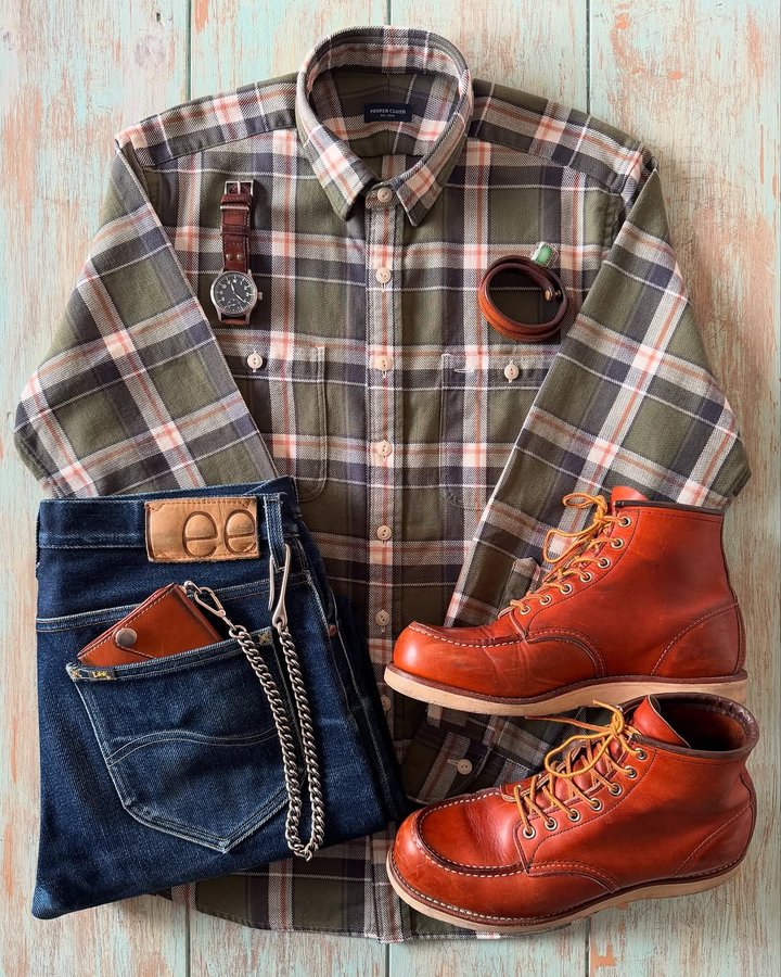 Instagram post by @joey_sam_blue for Red Wing Heritage. Caption reads: Heritage outfit of the day, it’s all about quality....