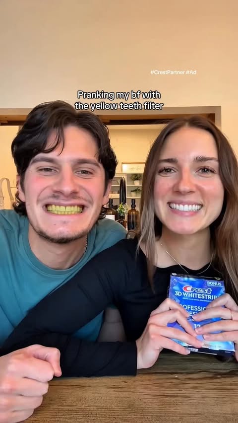 Instagram post by @phoebeanddan for Crest. Caption reads: #CrestPartner #Ad The teeth reveal did not go....