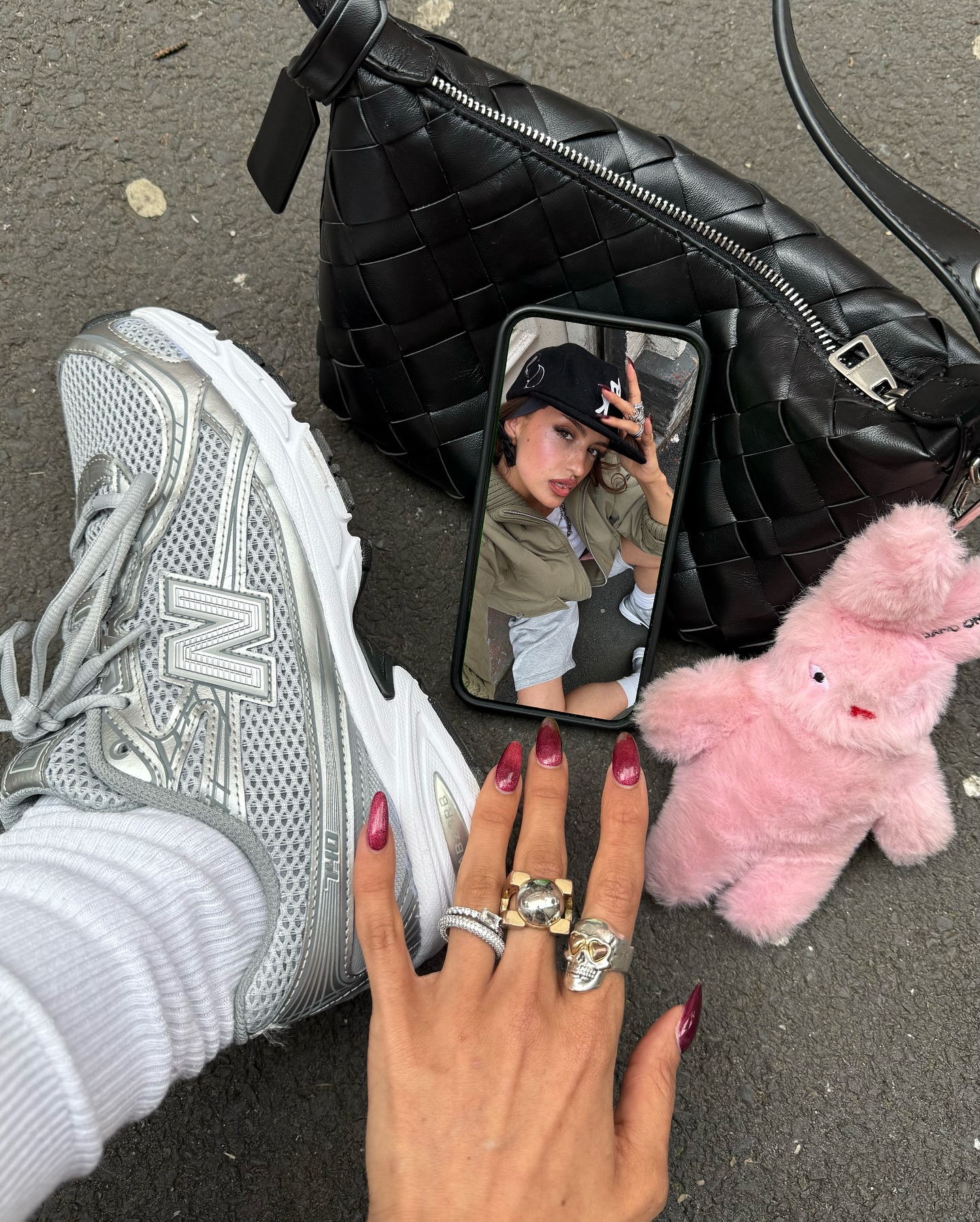 Instagram post by @elliee.rob for Schuh. Caption reads: AM to PM in 740 @newbalancelifestyle @schuh #ad.