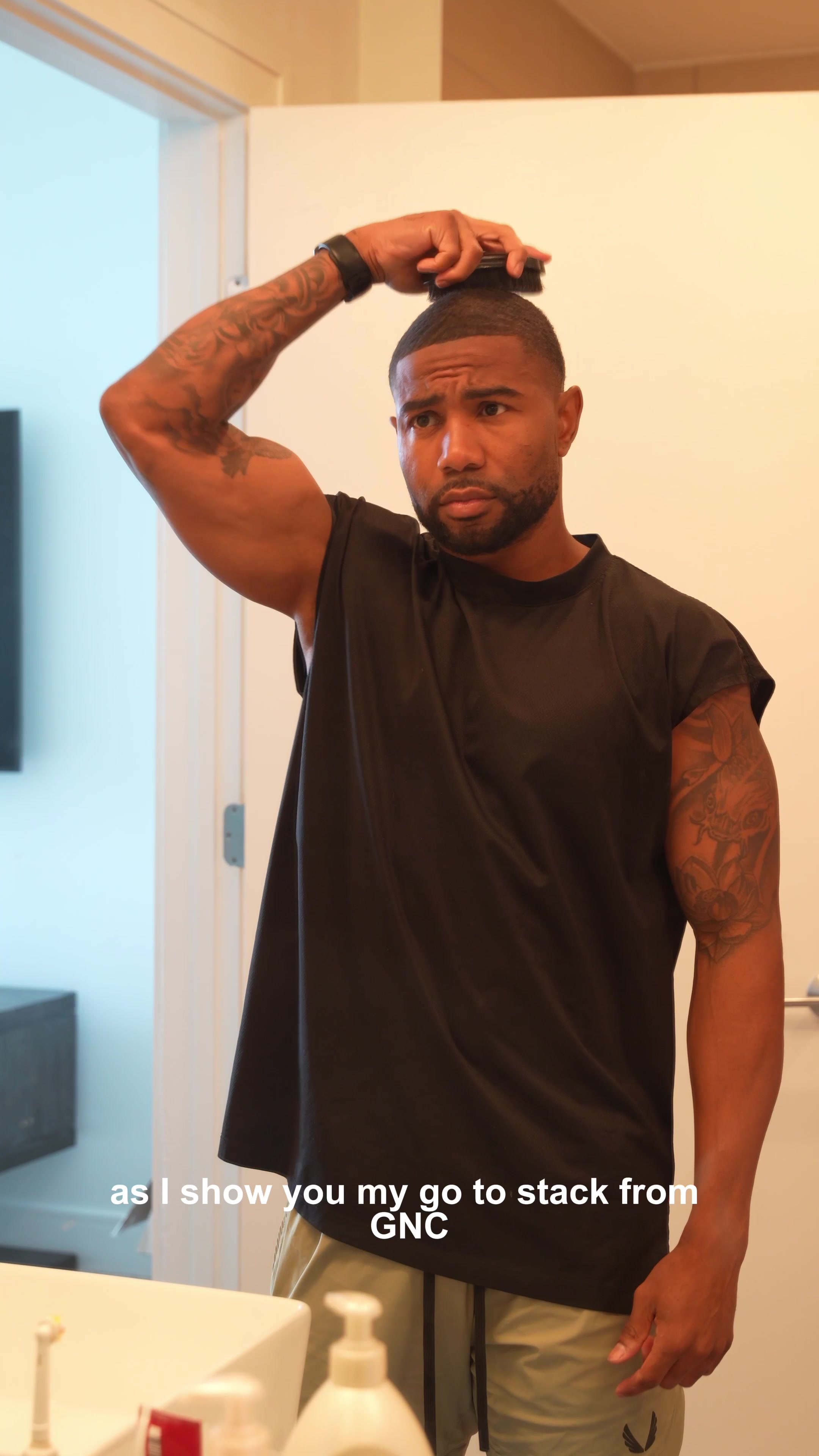 TikTok post by @_devbrown for GNC. Caption reads: [...] been easier with these essentials from @GNC.