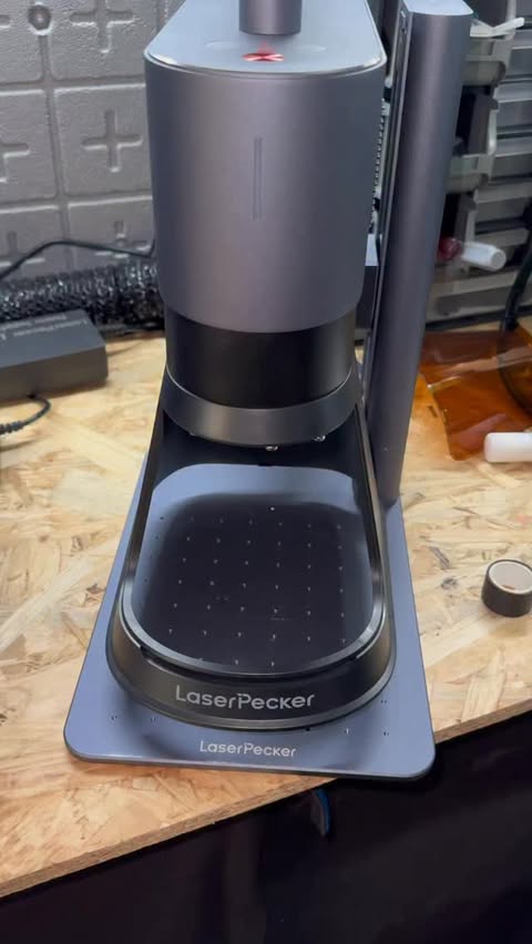 Instagram post by @3d_printall for LaserPecker. Caption reads: Custom stamp with @laserpecker LP5 ⬇️ 5% off on....