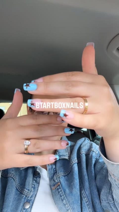 Instagram post by @elliewainwright__ for BTArtbox Nails. Caption reads: [...] told you these were stick on nails?....