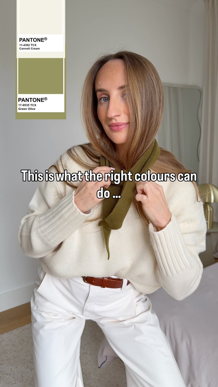 Instagram post by @karo.couture for RISE & FALL. Caption reads: Olive green is my new obsession 🫒It all happened....