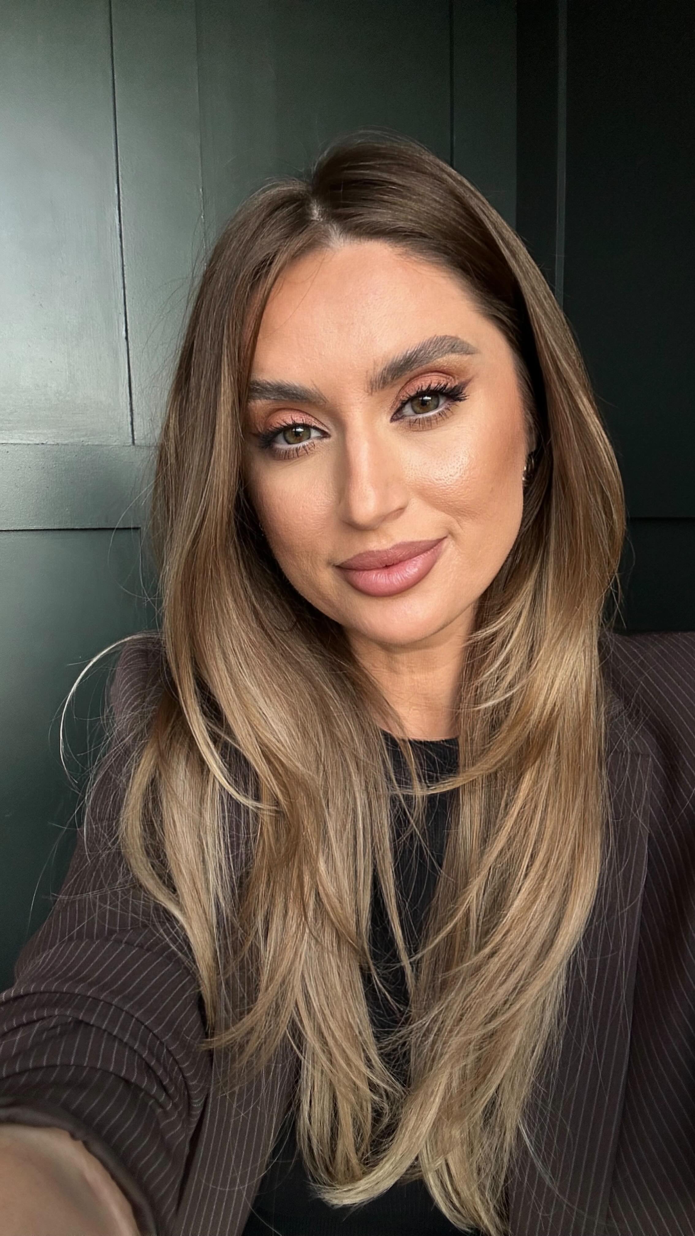 Instagram post by @valentina.fanu for Nadine Merabi. Caption reads: party ready 💛 🖤 which dress should I wear?....