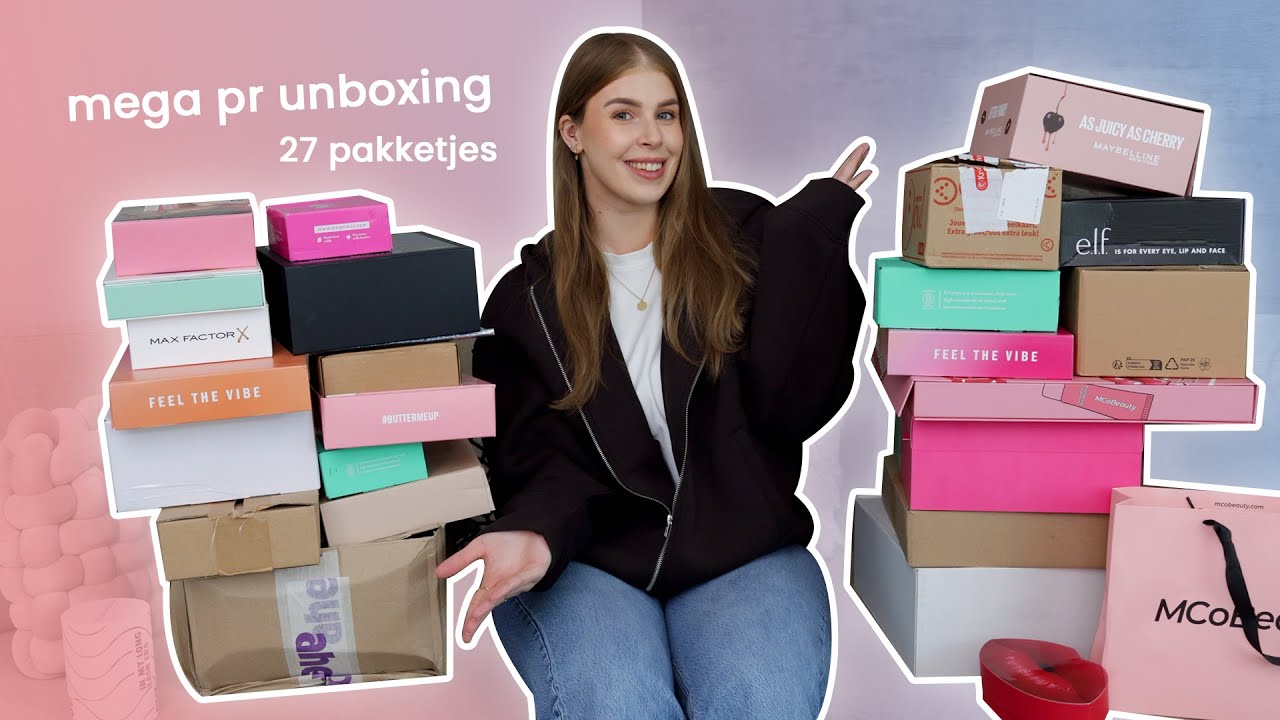 YouTube post by @makemeblush for Clay And Glow. Caption reads: Unbox 27 PR packages + win your own PR package....