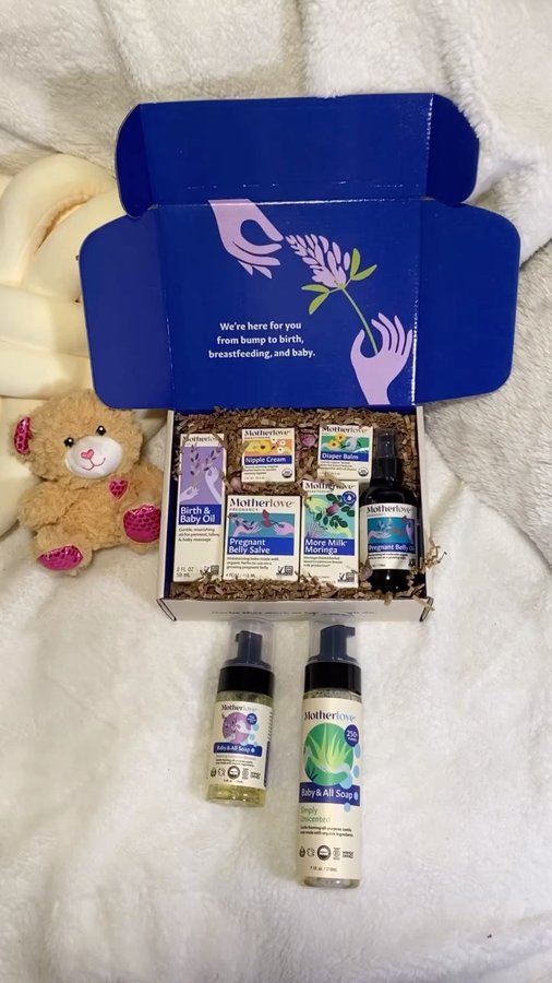 Instagram post by @theonlylorena for Motherlove Herbal Company. Caption reads: 7 months🎀 I only use high quality organic herbal....