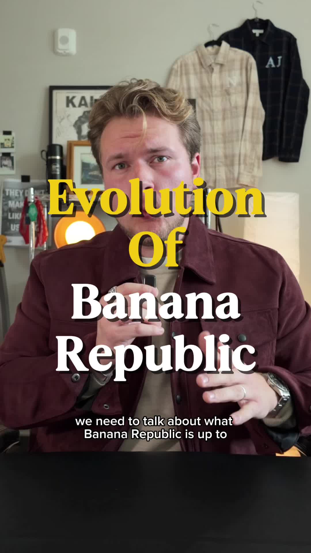 TikTok post by @nickthrowsafit for Banana Republic. Caption reads: @Banana Republic‘s evolution is one that taps into....