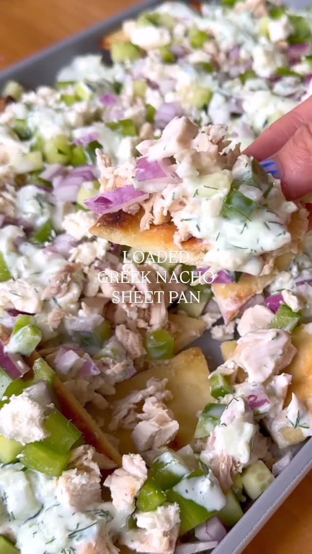 Instagram post by @_haleyhendel for Instacart. Caption reads: #ad Loaded Greek Nachos 🇬🇷🏛️ IYKYK. And if you....
