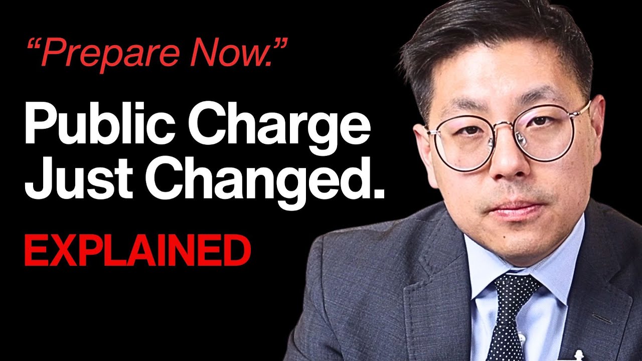YouTube post by @TsangAssociatesPLC for Yelp. Caption reads: USCIS Public Charge Update 2025: New Restrictions....