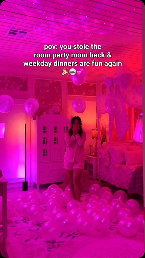 Instagram post by @joyfullygreenhome for Philips Hue. Caption reads: 🤯 Have you heard of room parties? For every kid’s....