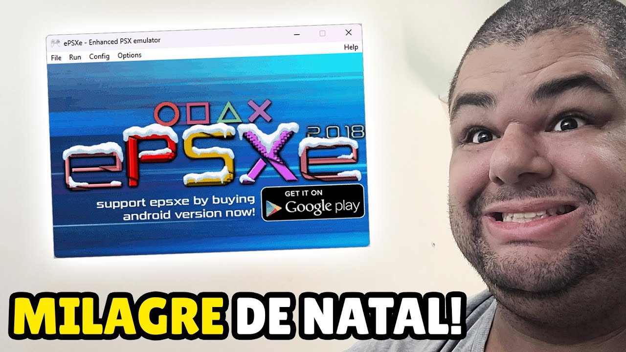 YouTube post by @SenhorLinguica for Gvgmall. Caption reads: DEPOIS DE 10 ANOS ELE ATUALIZOU! ePSXe 2.0.18....