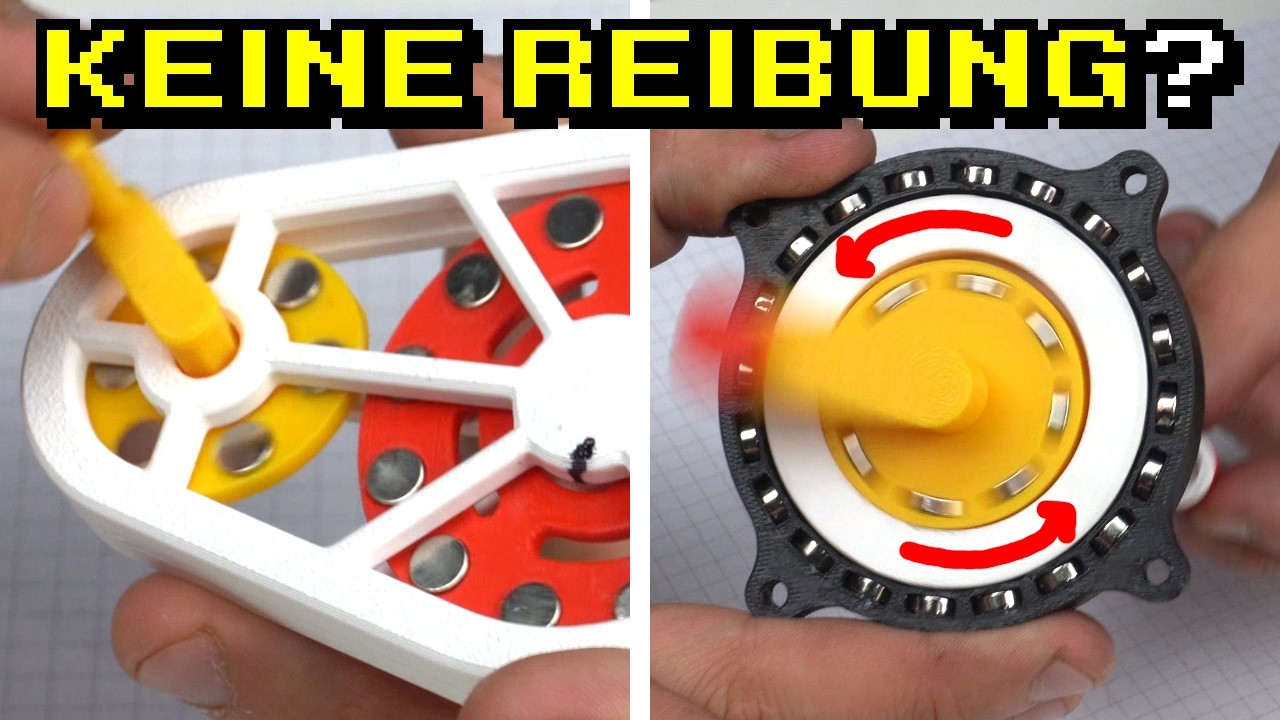 YouTube post by @Techtastisch for Thingiverse. Caption reads: Magnetische Getriebe nutzen Zahnräder ohne Zähne!.