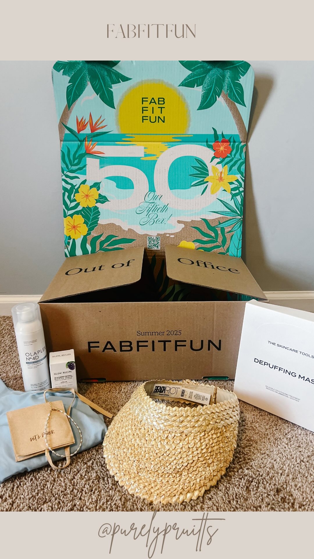 Instagram post by @purelypruitts for FabFitFun. Caption reads: My @fabfitfun box = summer in a box 💁‍♀️☀️
A....